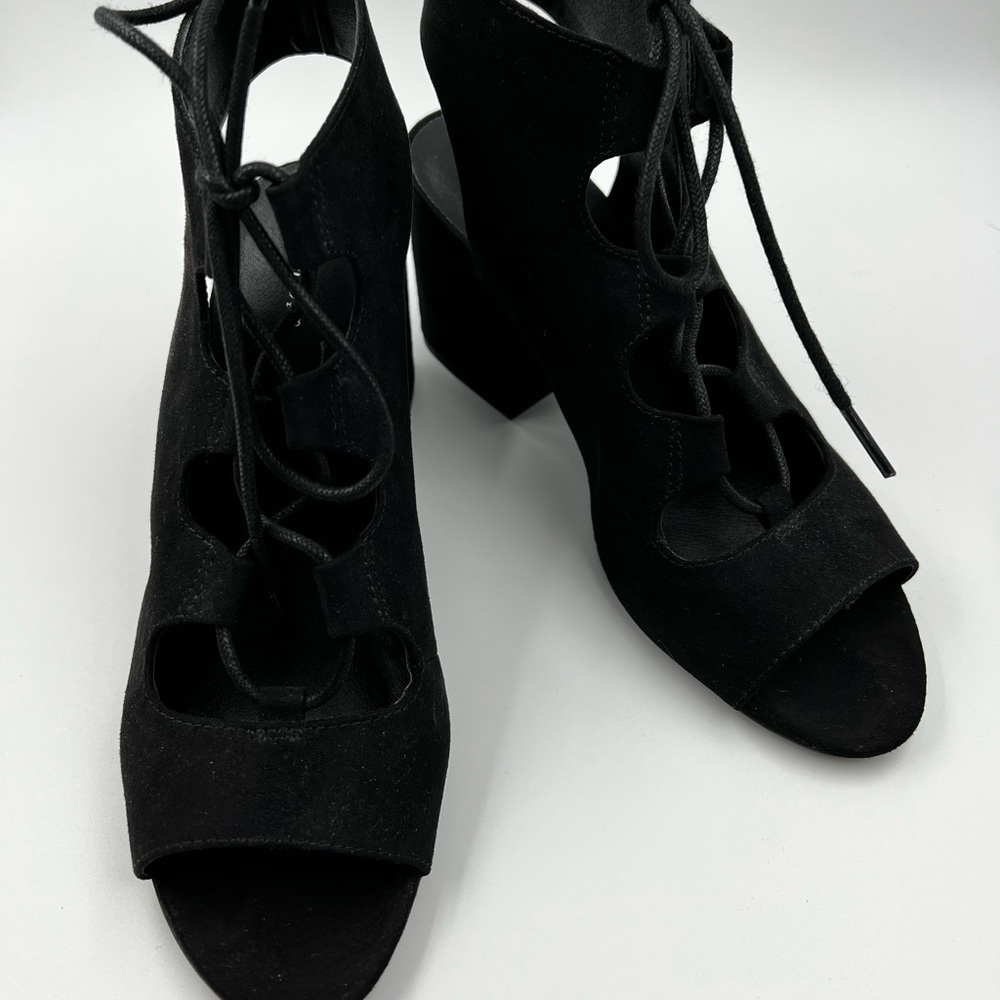 Black strappy lace up heel sandal